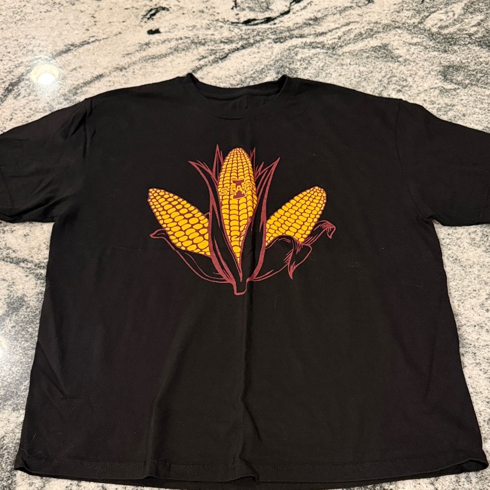 Black Graphic T-Shirt with Corn Design